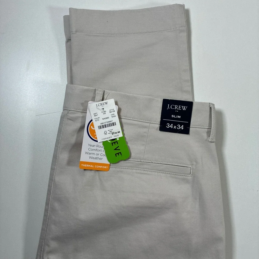 NEW J.Crew Chino Pants 34x34 Stone Flex Slim TruTemp365 Performance Stretch